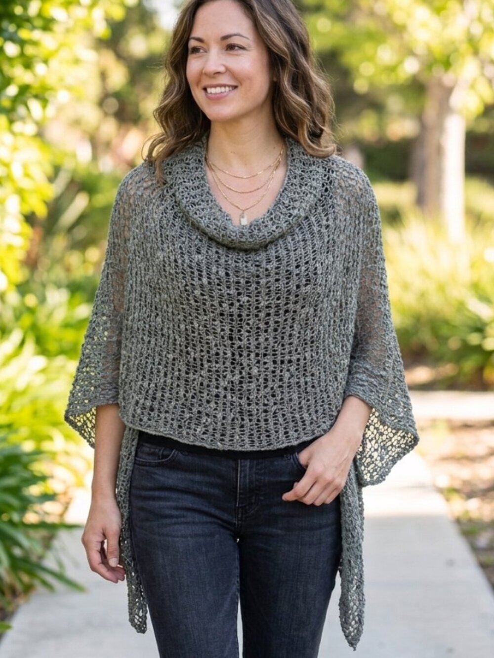Versatile Gray-Green Open Knit Celtic Shrug / Cover-Up Top S/M/L